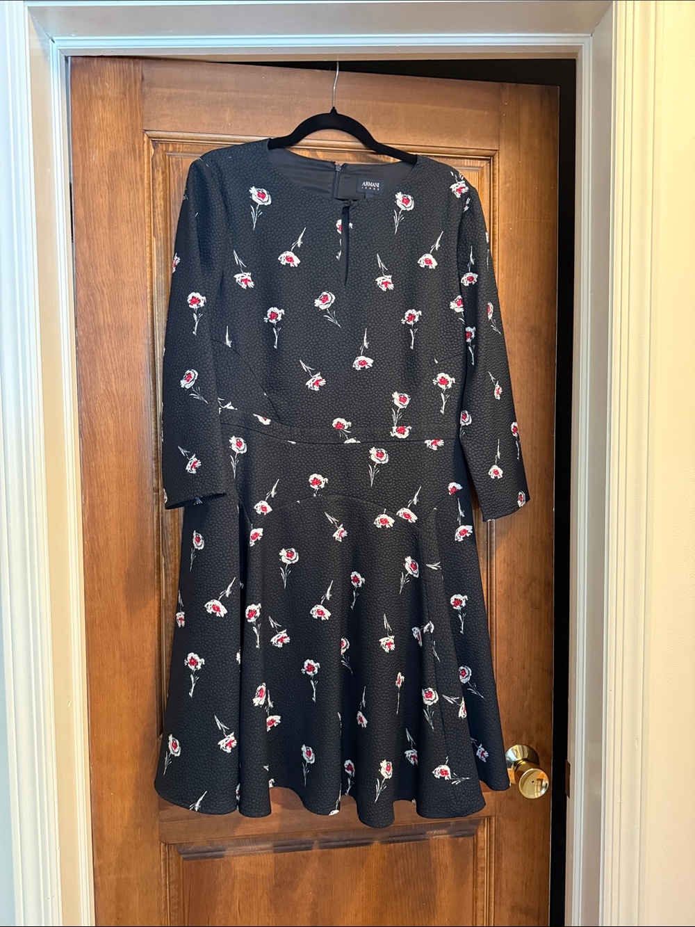 Armani Jeans Black Long-Sleeve Floral Fit-and-Flare Dress
